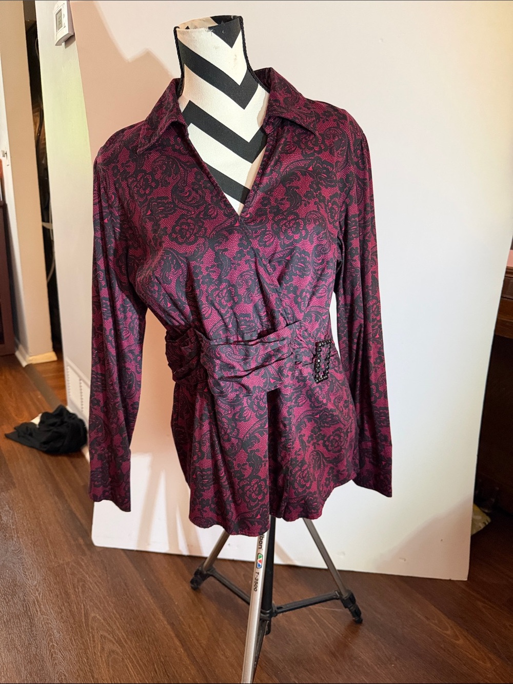 Apt. 9 Burgundy and Black Floral faux Wrap Top
